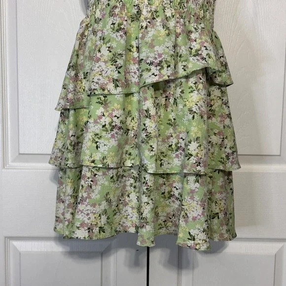 Floral Mini Dress M Cottagecore Boho Fairycore Ruffles V-neck Smocked BCBG NWT - Picture 3 of 7